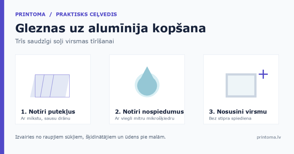 Gleznas uz alumīnija kopšana: putekļu notīrīšana, saudzīga tīrīšana un nosusināšana